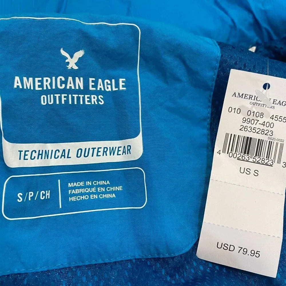NWT AMERICAN EAGLE Men's Windbreaker Jacket SMALL Blue - Picture 4 of 5